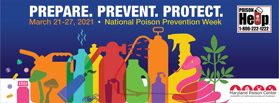 Blue background with outlines of medicines, household, and personal care products appearing in different colors with the words "Prepare, Prevent, Protect" above in white lettering.