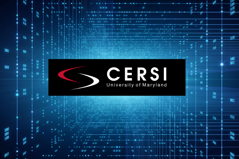 M‑CERSI (University of Maryland CERSI) logo centered on a blue digital‑style background.