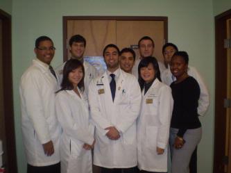 From left: Student pharmacists Brandon Shannon, Tina Dang, Chris Channing, Justin Bakhshai, Christian Reyes, Miah Jung, Jason Hodge, Michael Shaaw, and Larissa Lang of the Baltimore City Commission on Aging and Retirement Education at the Hatton Senior Center.