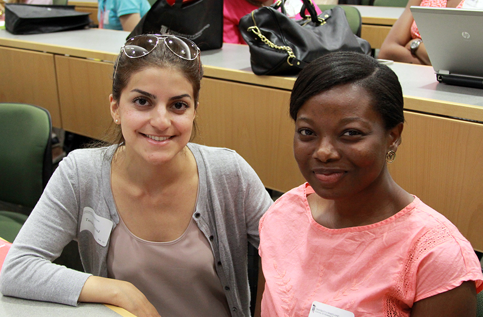 Tania Tajzad and Akua Preko attend New Student Orientation.