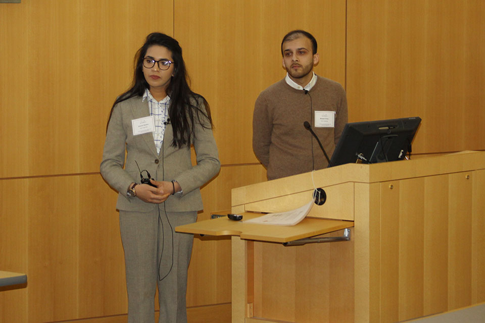Student Pharmacists Ghania Naeem and Waleed Khan Present Their Idea to Judges