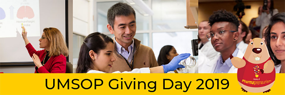 Giving Day image collage featuring photos of professors and students in the classroom and lab.
