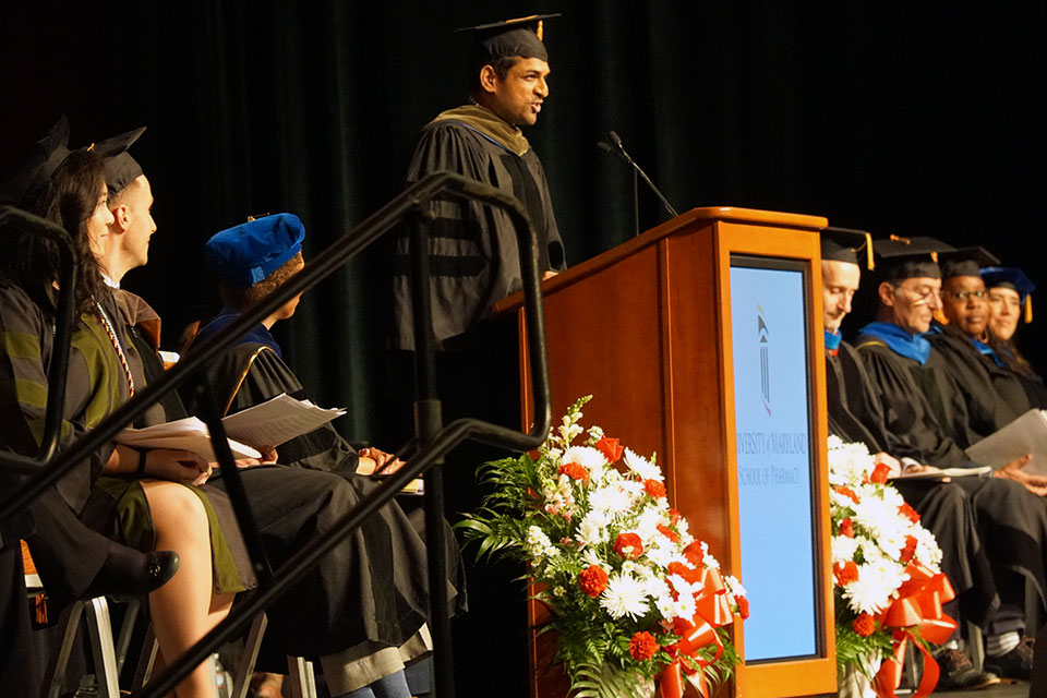 Dr. Sandeep Devabhakthuni delivers remarks to the graduating class.
