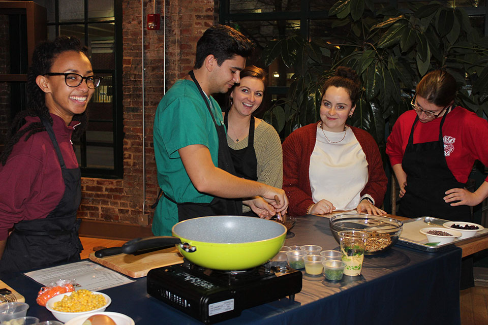 Students work together to prepare a healthy meal.