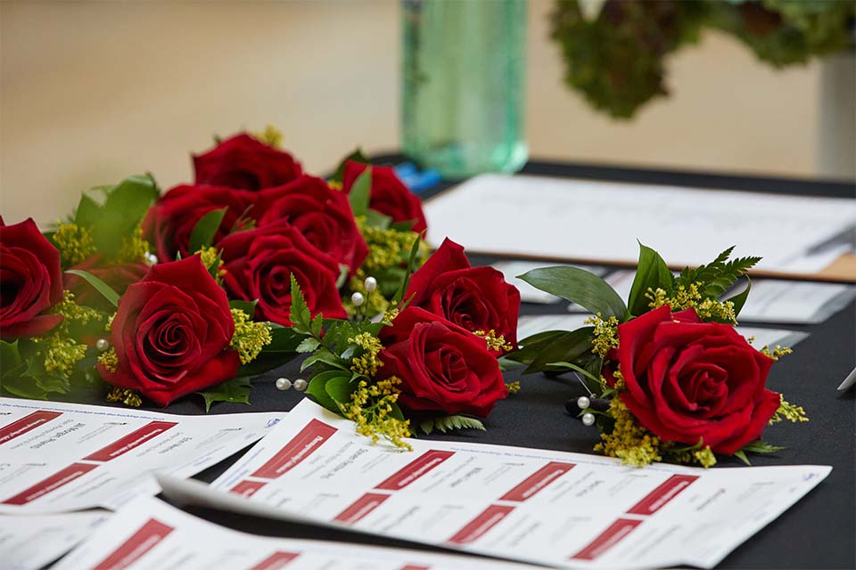 red roses on table