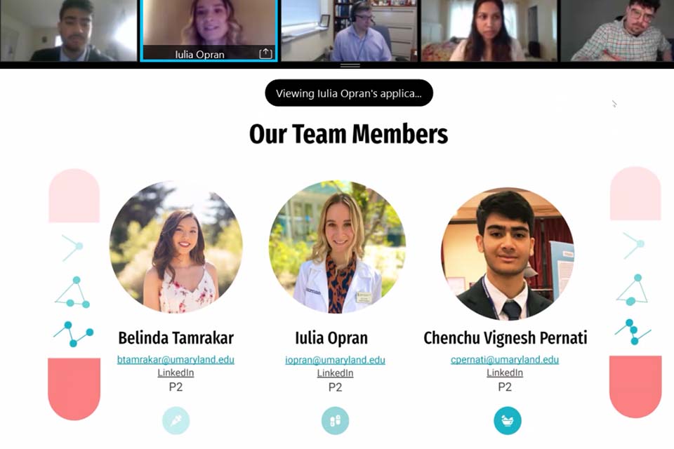 A screenshot of a Zoom meeting with a screen share showing team members of Belinda Tamrakar, Iulia Opran, and Chenchu Vignesh Pernati.