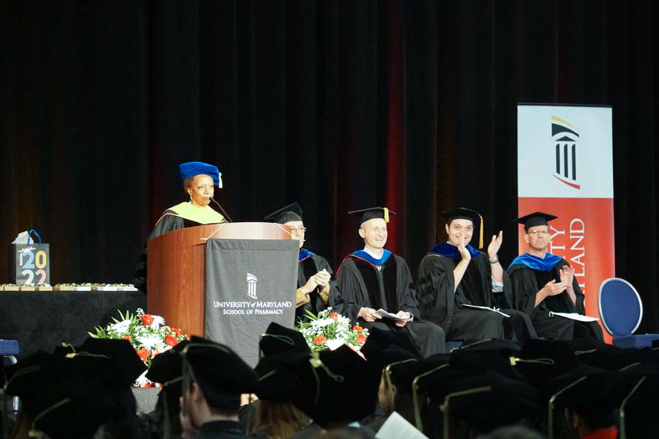 Dean Natalie Eddington gives remarks at the Class of 2022 graduation