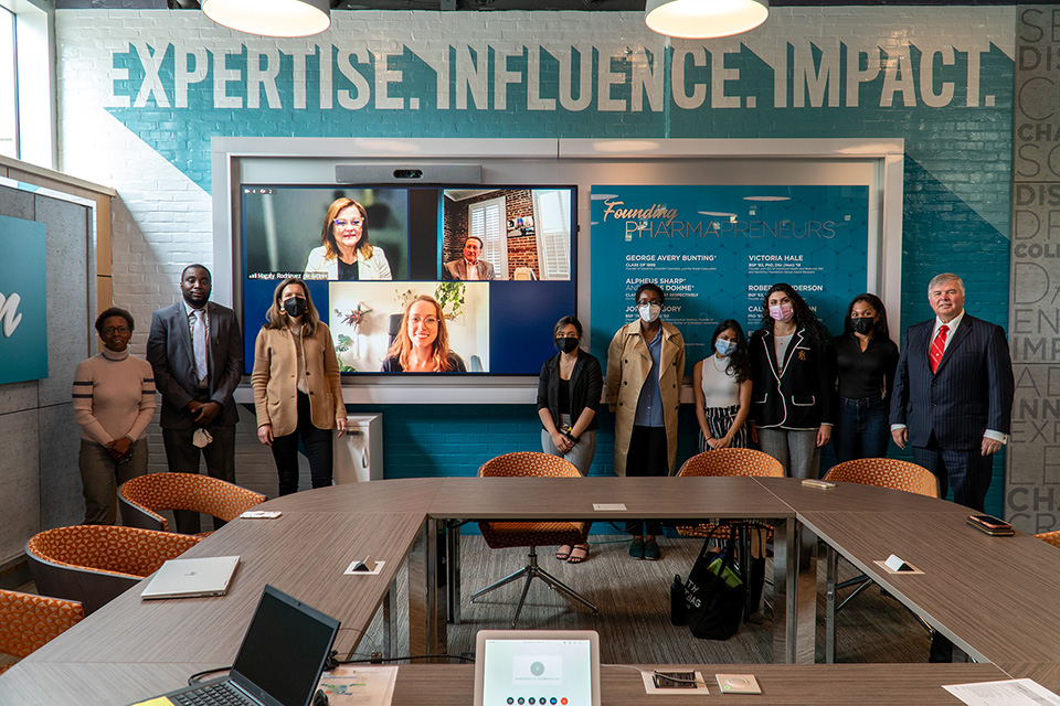 Students and faculty pose for a photo at Dolphin Tank 2022 in the Pharmapreneurs' Farm.