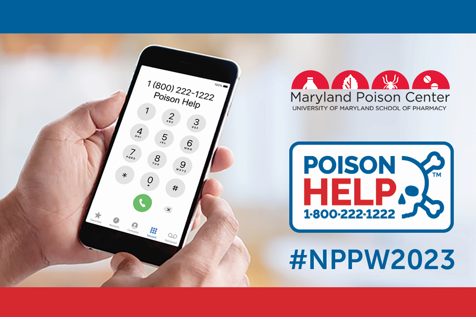National Poison Prevention Week 2023 graphic of a smartphone calling the Poison Control Center.