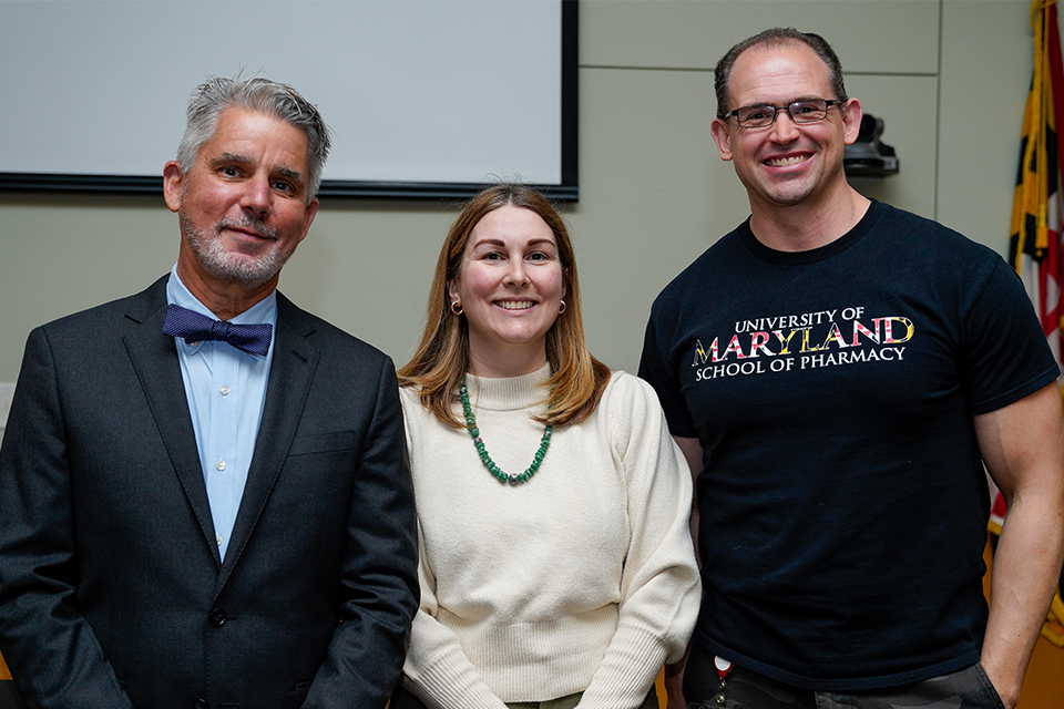 Speaker David Casarett with co-directors of the Graduate Studies in Medical Cannabis, Leah Sera and Chad Johnson.