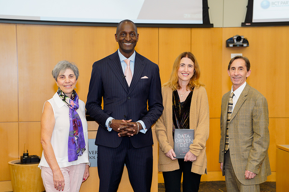 Eleanor Perfetto, Randal Pinkett, Sarah Michel, and Daniel Mullins after the 2024 Pumpian Lecture