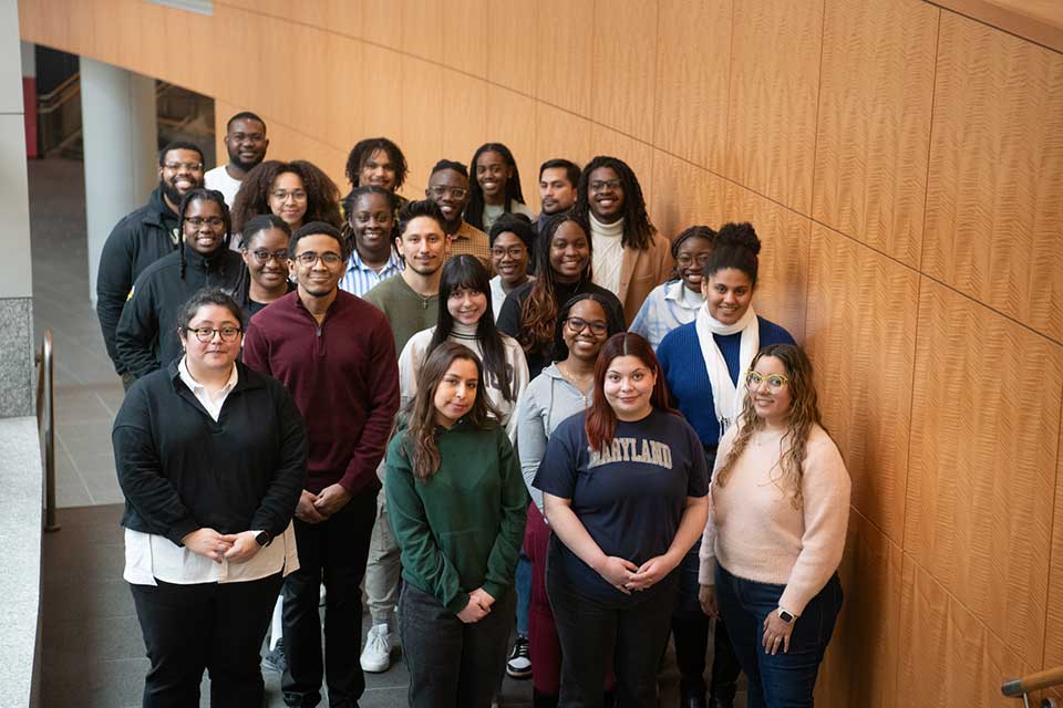 Group of students standing together in Pharmacy Hall